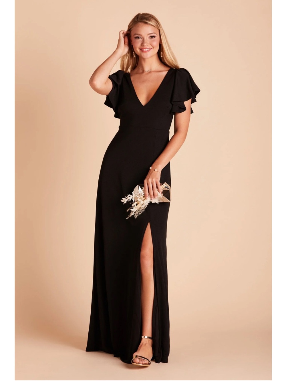 Birdy Grey Black Bridesmaid Dress with Flutter Sleeves